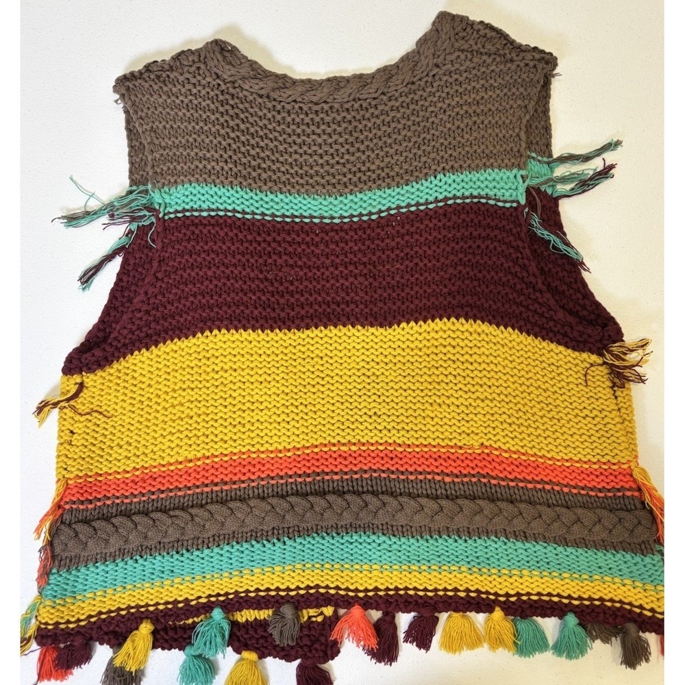 Ivy Jane SZ M Cotton Western Boho MultiColor Fringe Crop Open Sweater Vest‎ - Picture 3 of 10